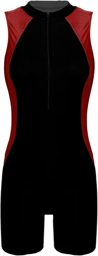 Vista 4 de easyforever Traje de baño deportivo sin mangas de una pieza con bloques de color Boyleg para mujer
