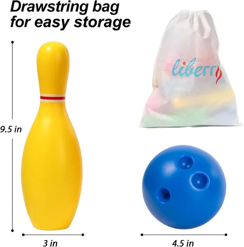 Vista 3 de Liberry Juego de bolos para niños, 10 bolos de juguete de plástico y 2 bolas, juegos deportivos para interiores y exteriores, regalos educativos