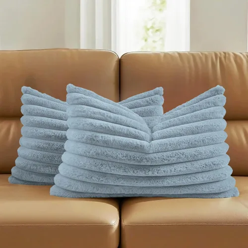 Vista 57 de FUTEI Pack of 2 Faux Fur Throw Pillow Covers 20x20 Inch, Navy Blue Azul marino