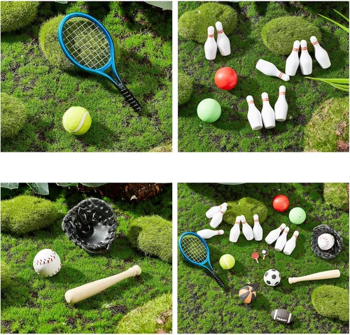 Vista 4 de FINGERINSPIRE Juego de 24 piezas de deportes en miniatura, mini béisbol, tenis, fútbol, baloncesto, rugby, bolos, mesa, tenis, bolos, bolos, palos