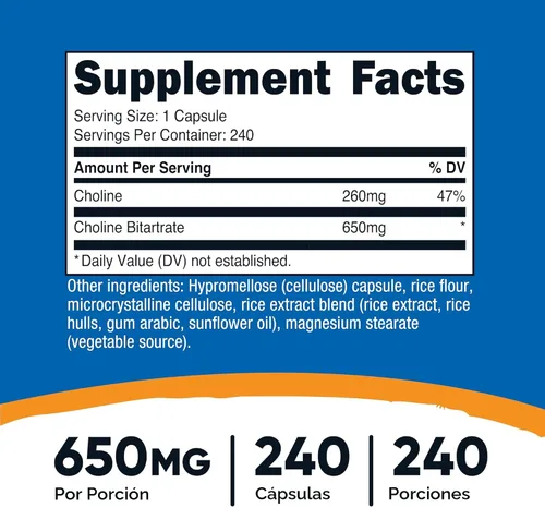 Vista 2 de Nutricost Bitartrato de Colina (650mg) 240 Cápsulas Vegetarianas