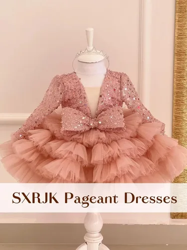 Vista 3 de Sequins Pageant Dress for Girls Tulle Flower Girl Dresses for Wedding Birthday Princess Party Ball Gowns for Baby Kids