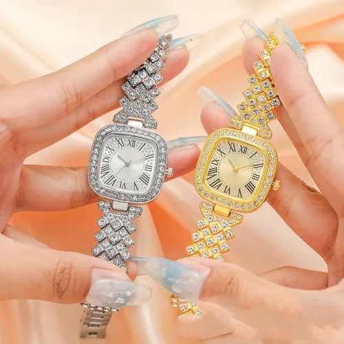 Vista 6 de Reloj cuadrado de diamante vintage de lujo de moda reloj digital de cuarzo para mujer