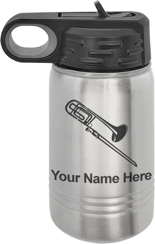 Vista 41 de LaserGram Botella de agua personalizada, trombón, acero inoxidable de doble pared aislada al vacío con popote superior, regalo grabado personalizado