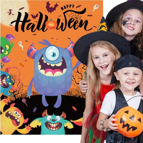 Vista 6 de Juegos de fiesta de Halloween, Pin Eye on The Monster Game Reutilizable, Pin The Monster Halloween Party Favor Suministros para niños y niñas