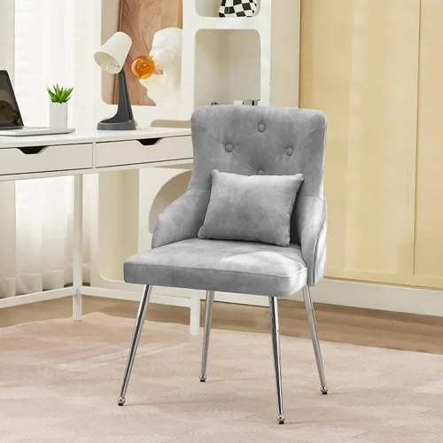 Vista 13 de Sillas de comedor de terciopelo, sillas de acento tapizadas de terciopelo, silla de cocina con patas de metal y almohada lumbar para comedor, sala