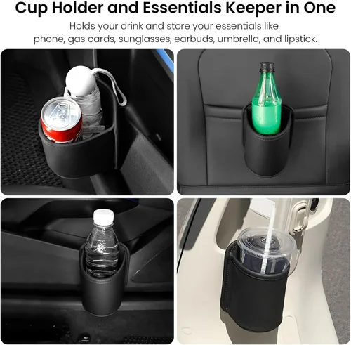 Vista 3 de Paquete de 2 portavasos con clip para la puerta del automóvil, organizador de asiento automotriz para bebidas extra, soporte para café, cuero