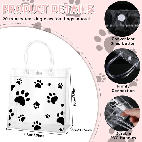 Vista 2 de Teling Paquete de 20 bolsas de regalo de PVC transparente con asa de perro con asa, bolsas de plástico reutilizables transparentes para cachorros
