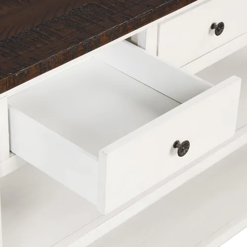 Vista 7 de RuiSiSi Mesa consola de 48 pulgadas con 3 cajones y 2 estantes, mesa de sofá de madera de granja para sala de estar, entrada, pasillo, color blanco