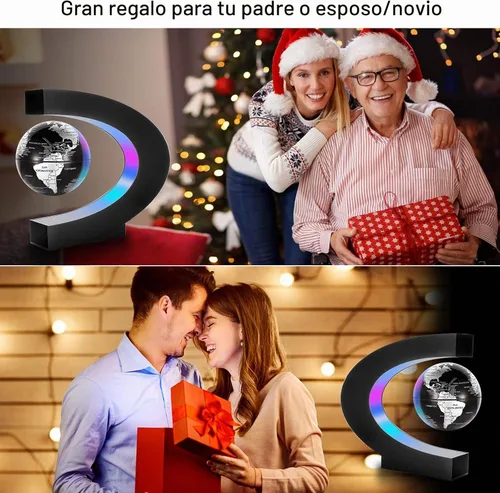 Vista 4 de Gresus - Globo terráqueo magnético flotante con levitación, base en forma de C con luces LED, gran regalo para padres, estudiantes, profesores