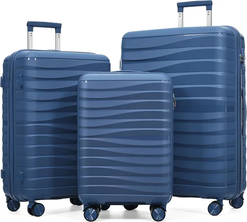 Vista 145 de Merax 3 piezas expandible ABS Hardshell equipaje Sets Spinner Wheel Maleta TSA Lock Suit Case, Apertura frontal negra, Juego de 2 piezas, Maleta