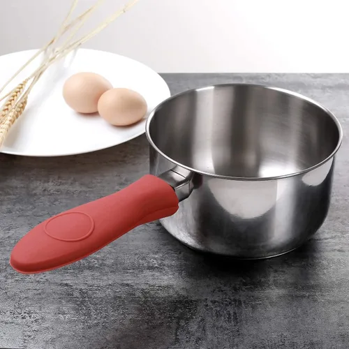 Vista 4 de 4 paquetes de soporte de silicona para mango caliente, para cocina, resistente al calor, para ollas de leche, funda de agarre para sartenes