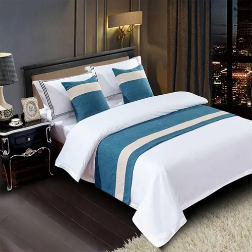 Vista 7 de Juego de camino de cama y almohada de color liso, bufanda de cama de hotel, ropa de cama de algodón, tapete de protección de cama para dormitorio