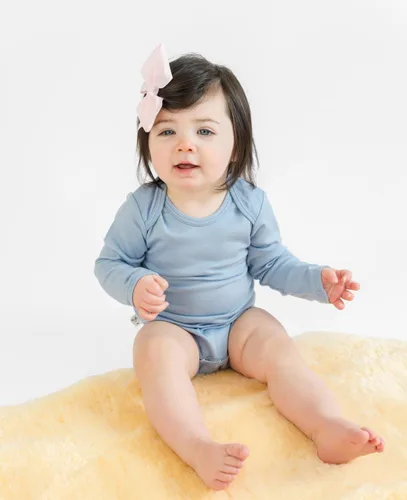 Vista 2 de Woolino Body unisex de manga larga para bebé, cuello sin etiquetas, 100% lana merino superfina