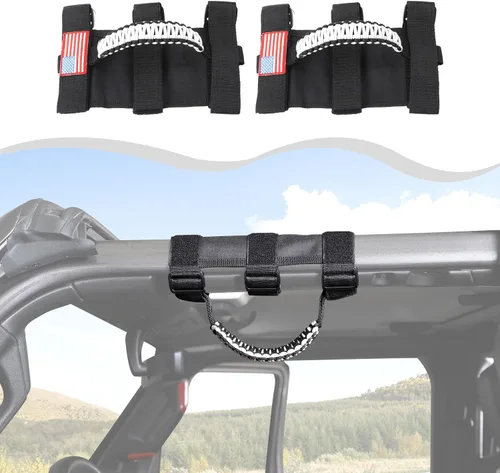 Vista 10 de Asas de agarre para Jeep Wrangler JK JL JT YJ TJ 1992-2023 Accesorios interiores (2 unidades, con patrón de bandera de Estados Unidos, Oxford) Verde