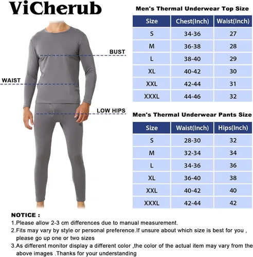 Vista 6 de ViCherub Thermal Underwear for Men Fleece Lined Long Johns Thermals Top and Bottom Set Base Layer for Cold Weather