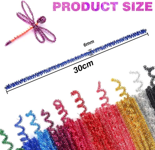 Vista 2 de TOAOB - 100 limpiapipas con purpurina, 10 colores, metálicos, suministros para manualidades, tallos de felpilla de 0.236 in x 12 pulgadas
