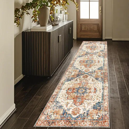 Vista 47 de Alfombra de pasillo de 2 x 3 pulgadas, lavable, estilo vintage, suave, antideslizante, para entrada, baño, resistente a las manchas