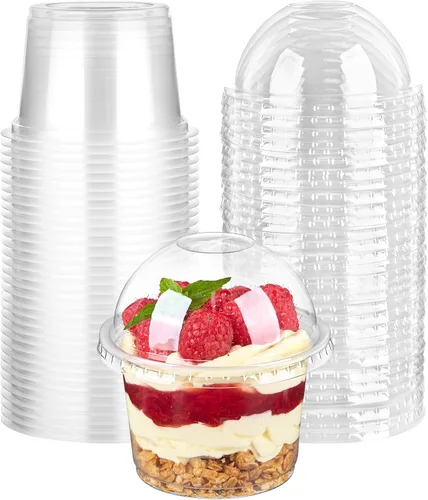 Vista 9 de TOFLEN Paquete de 50 Vasos de Postre de Plástico de 8 oz con Tapas de Cúpula, Vasos Desechables Transparentes para Yogur Parfait con Tapas, Vasos