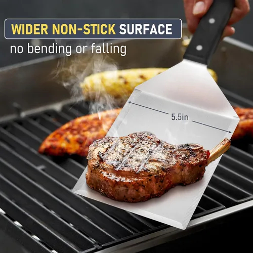 Vista 3 de HaSteeL - Juego de 2 espátulas de metal grandes de acero inoxidable con mango de ABS, resistente para hamburguesas y panqueques, ideal para cocinar