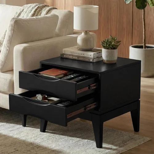 Vista 2 de SIMPLIHOME Harper - Mesa auxiliar rectangular de madera maciza de 22 Negro