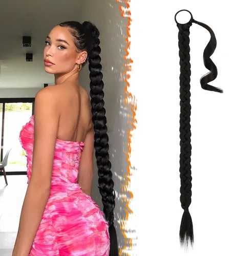 Vista 69 de Barsdar Extensión de 26 Pulgadas de Cola de Caballo Trenzada Larga con Banda Elástica - Extensiones de Cabello en Cola de Caballo Recta y Elegante