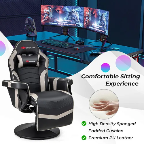 Vista 7 de Goplus - Silla gamer con masaje, altura ajustable, para videojuegos, con reposapiés retráctil, soporte para tazas, reposacabezas, silla giratoria