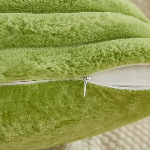 Vista 7 de JAUXIO Juego de 2 fundas de almohada de piel sintética sólidas con textura a rayas decorativas esponjosas para sofá, sala de estar, 12 x 20