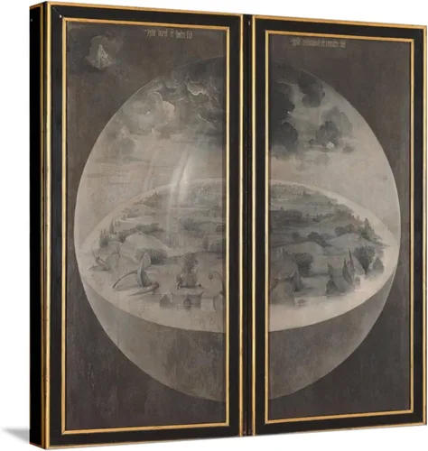 Vista 14 de ART.COM Lienzo decorativo para pared Jardín de delicias terrenales, creación del mundo en marco negro por Hieronymus Bosch, 21 x 21 pulgadas