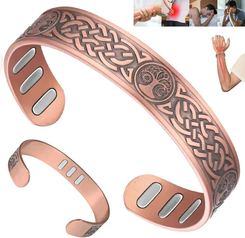 Vista 19 de Vicmag Pulsera de Cobre para Hombres Pulsera Magnética de Fuerza 9X para Hombres 99% Cobre Puro con Imanes de 5000 Gauss, Caja de Presentación
