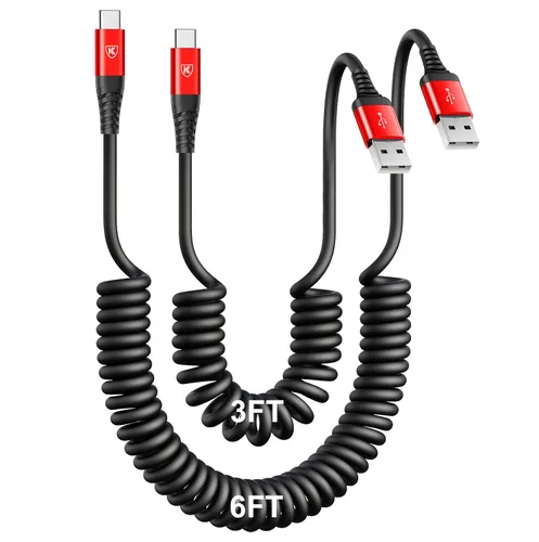 Vista 8 de Cable de carga USB tipo C de carga rápida, [2 paquetes, 3 pies] Cable de carga USB A a tipo C enrollado para automóvil USB-C compatible con iPhone