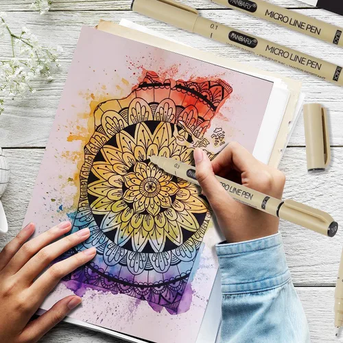 Vista 4 de PANDAFLY Black Fineliners - Bolígrafos de punta ultrafina de 6 tamaños, tinta de archivo impermeable, bolígrafo de arte negro para dibujar