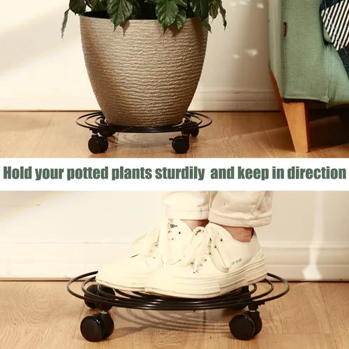 Vista 7 de 6 paquetes de 12 pulgadas de metal grande para plantas con ruedas, soportes rodantes para plantas de hierro forjado, base de rodillos para plantas