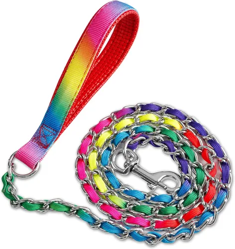Vista 13 de Correa de Cadena para Perro a Prueba de Mordeduras, Correa de Cadena de Metal y Cuerda de Nylon para Perro con Mango Acolchado, Correas Resistentes
