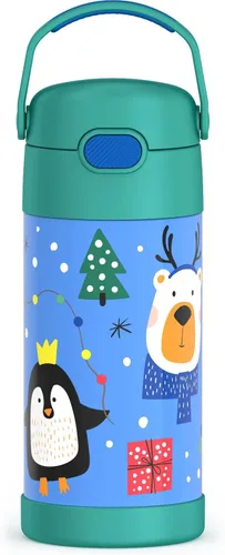 Vista 23 de THERMOS FUNTAINER - Botella de agua con pajilla, 12 onzas, botella de agua de acero inoxidable aislada al vacío para niños con tapa, color negro