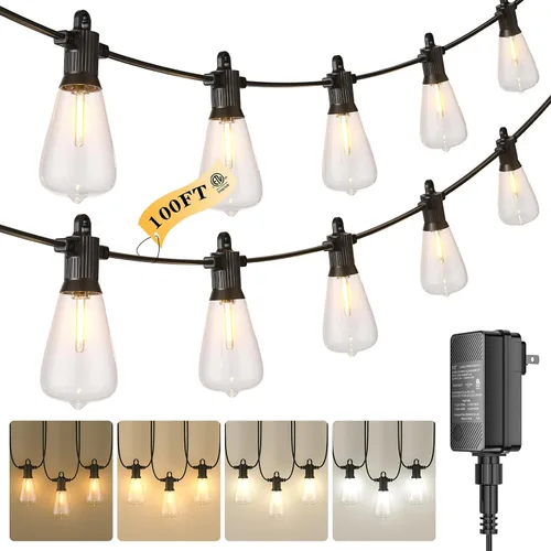 Vista 13 de Kawaya Guirnalda de luces para patio al aire libre: luz LED de 25 pies para patio exterior con 12 bombillas vintage inastillables - 2700 K regulable