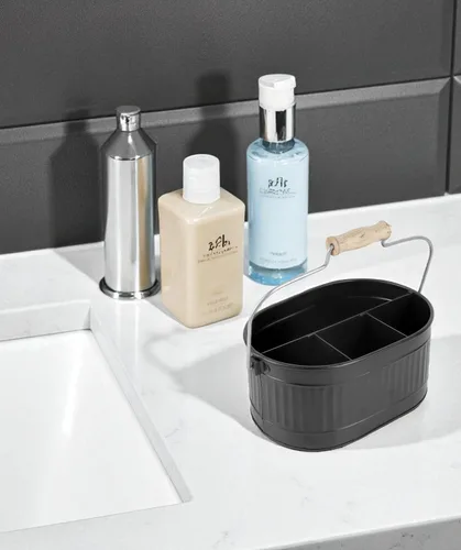 Vista 2 de CLEENTABLE Organizador rústico galvanizado para utensilios – Soporte de cubiertos de granja para cocina, comedor, picnic, fiestas, organizador