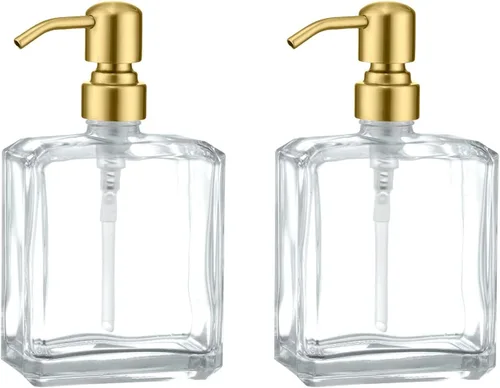Vista 22 de Dispensador de jabón de vidrio ámbar rectangular, bomba negra, 13.5 Botella ámbar con bomba negra