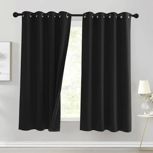 Vista 29 de PONY DANCE Cortinas opacas 100% blancas y negras de 63 pulgadas de largo para sala de estar, estilo moderno, cortinas degradadas con aislamiento