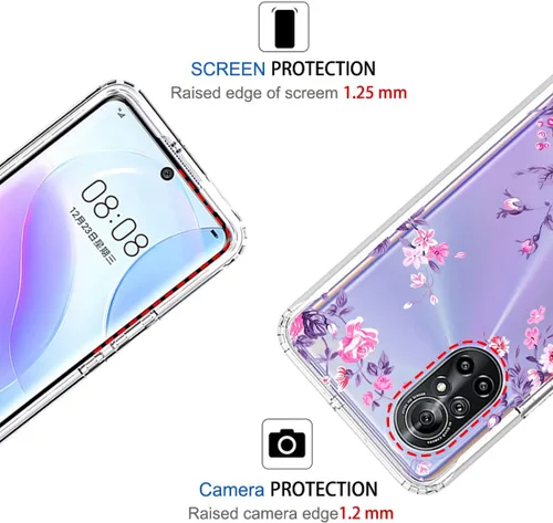 Vista 2 de Funda para Nova 8, ANG-L22B ANG-L21B con protector de pantalla de vidrio templado, suave 360 cuerpo completo, a prueba de golpes, híbrida