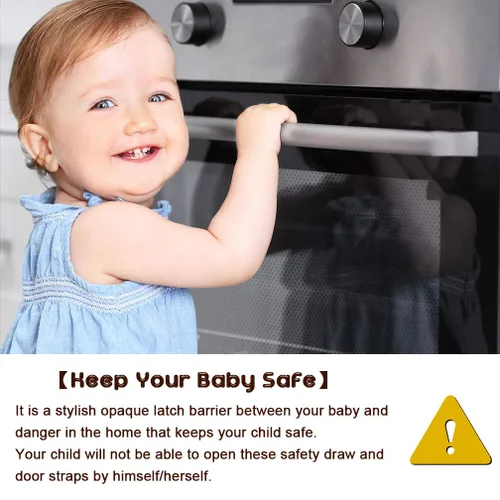 Vista 4 de Viaky - Paquete de 8 cerraduras negras de seguridad para niños, correas ajustables a prueba de bebés para cajones, horno, refrigerador, asiento