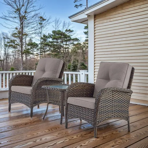 Vista 38 de HUMMUH Juego de 2 sillas de mimbre para exteriores, sillas de comedor con respaldo alto y asiento profundo para jardín, porche, patio trasero