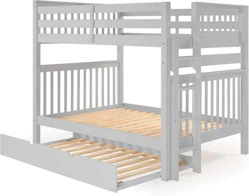 Vista 3 de Bedz King Literas de tamaño matrimonial sobre Full Mission Style con escalera final y cama nido individual, gris