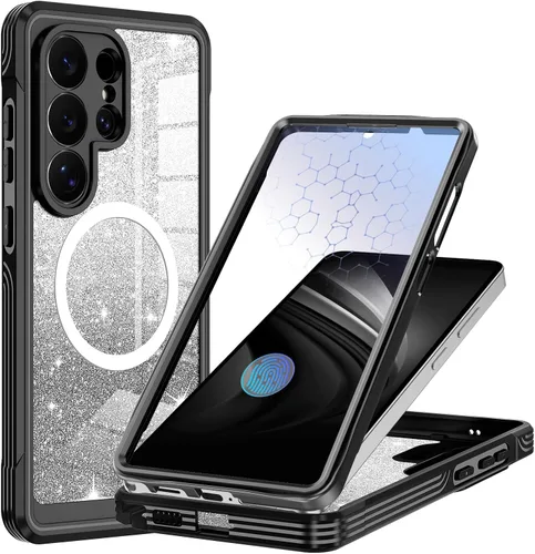 Vista 40 de Funda para Galaxy A16 5G, compatible con MagSafe, funda magnética con purpurina integrada con protector de pantalla de vidrio templado 9H, funda