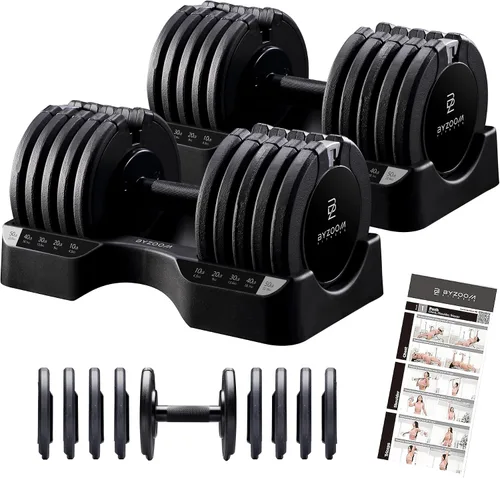 Vista 13 de ByZoom Fitness - Mancuerna ajustable de 12.5/25 libras – Unidad individual O juego de 2 – Peso ajustable 5-en-1 para gimnasio en casa, entrenamiento