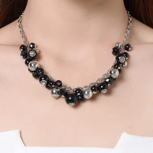 Vista 2 de Collares con colgante de cadena corta para mujer, joyería de moda de plata con perlas y cuentas de cristal, regalos de cumpleaños para mujer