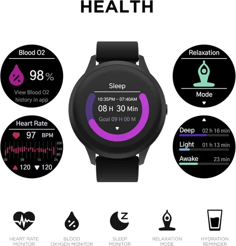 Vista 3 de iTouch Sport 4 Smartwatch - Monitor de actividad física, monitor de frecuencia cardíaca, esfera de reloj personalizable, rastreador de actividad