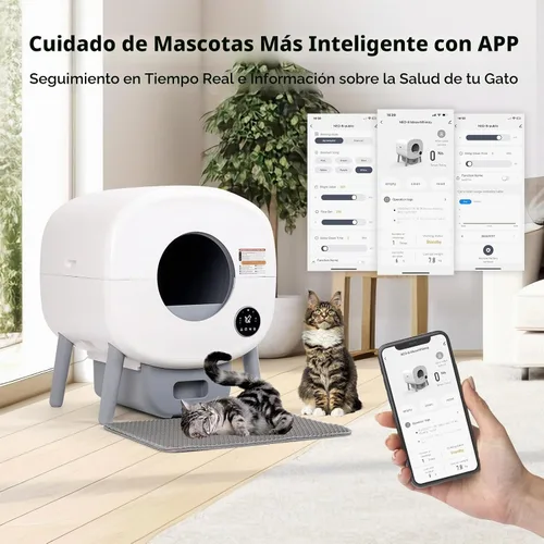 Vista 2 de Fsitego Caja de arena para gatos autolimpiante: caja de arena automática extra grande de 76L para múltiples gatos, sin olor, control inteligente