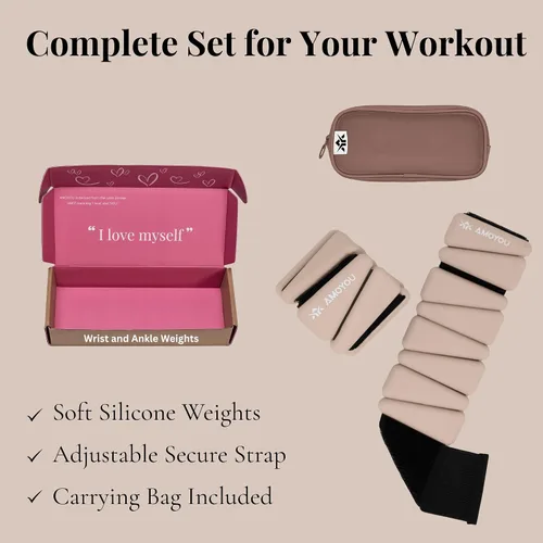 Vista 6 de AMOYOU Pesas de muñeca y tobillo para mujer, pesas de tobillo de 2 libras (juego de 2, 1 libra cada una), pesas de brazo para mujer, pesas