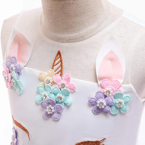 Vista 4 de COTRIO Unicorn Costume Fancy Dress Up Flower Girls Dresses Pageant Party Evening Gowns Halloween Tutu Dress